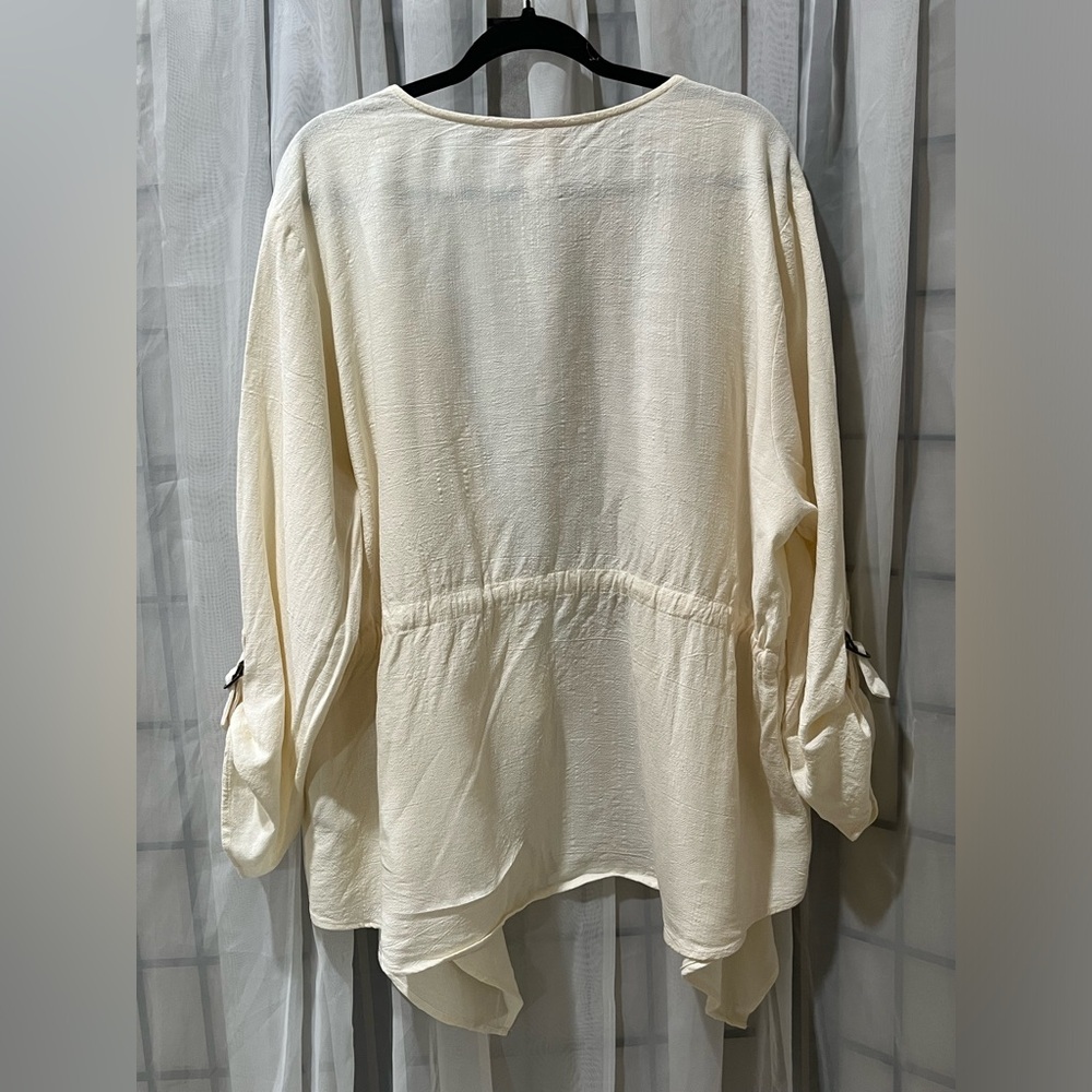 RUBY RD. Lightweight Cream Open-Front Drape Cardigan RAYON LINEN BLEND SIZE 2X - Picture 7 of 12